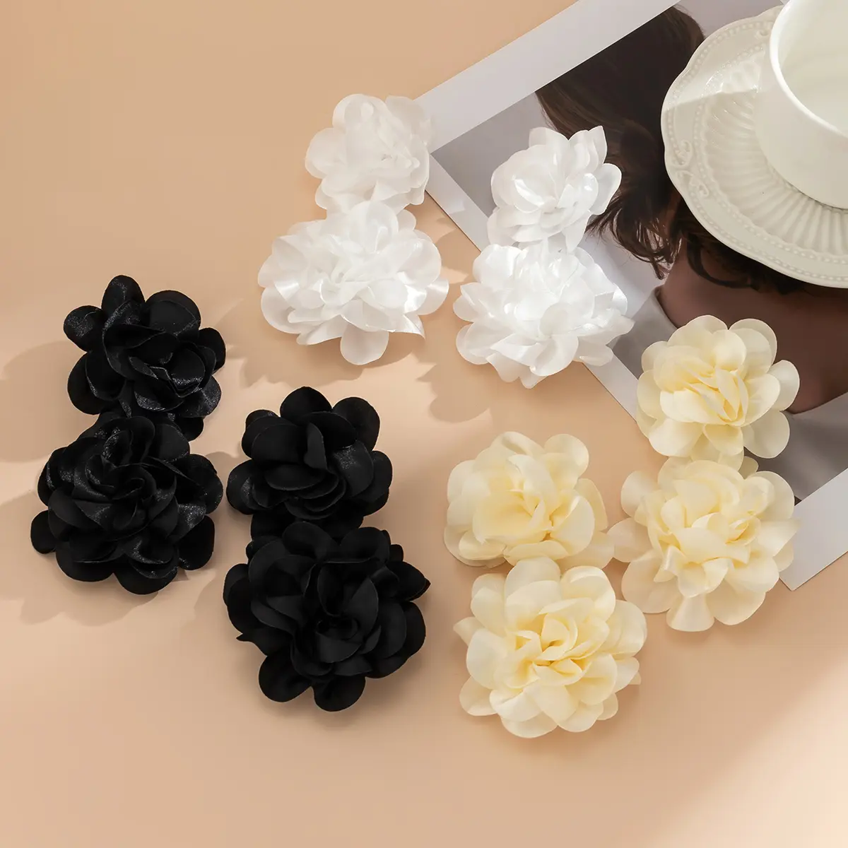 Exaggerated Big Fluffy Fabric Flower Petal Drop Earrings for Women Trendy Elegant Earring Wed Bridal Y2K Jewelry Accessories New