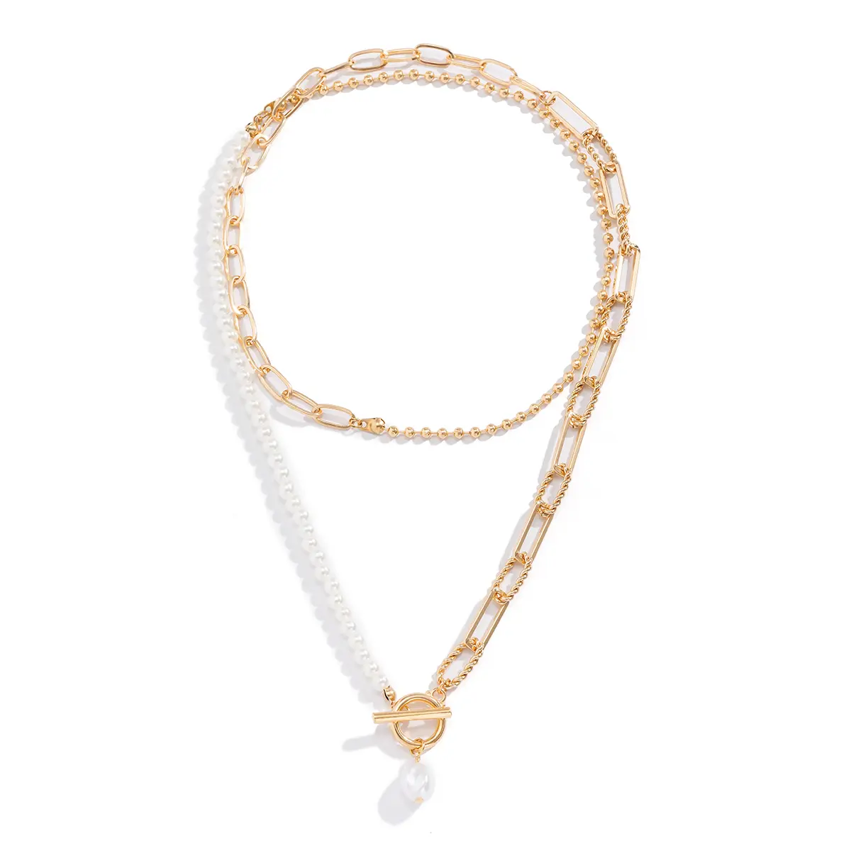 2Pcs/Set Vintage Imitation Pearl Chain Necklace Women Fashion Statement Goth OT Buckle Pendant Choker Jewelry Wed Accessories