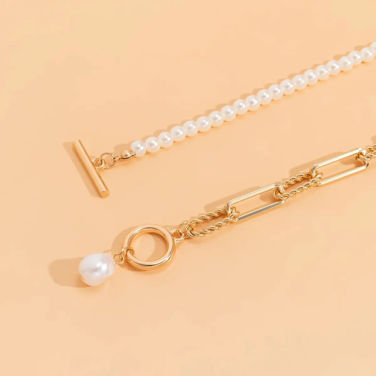 2Pcs/Set Vintage Imitation Pearl Chain Necklace Women Fashion Statement Goth OT Buckle Pendant Choker Jewelry Wed Accessories