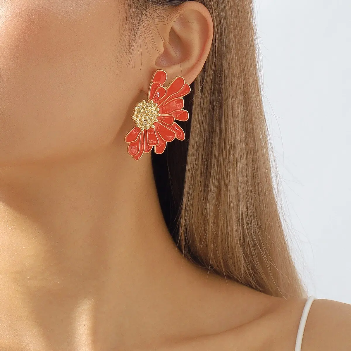 Boho Colorful Big Flower Petal Irregular Stud Earring for Women Trendy Kpop Sweet Piercing Earring Ear Y2K Jewelry Accessories