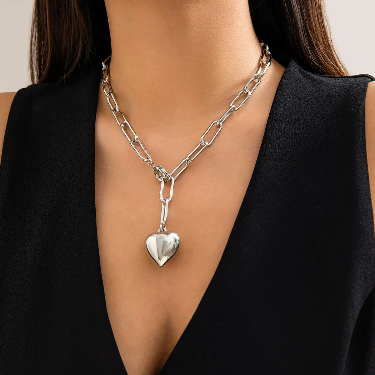 Unique Goth Love Heart Pendant Choker Necklace for Women Collares Vintage Adjustable Clasp Chain Grunge Jewelry Steampunk Men