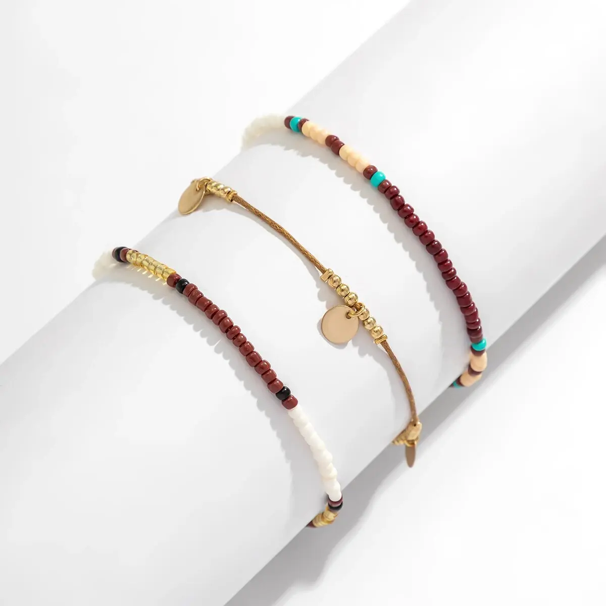 3Pcs/Set Bohemian Rice Beads Anklets for Women Vintage Trend Round Sequin Feet Chain Summer Beach Barefoot Jewelry Accessories