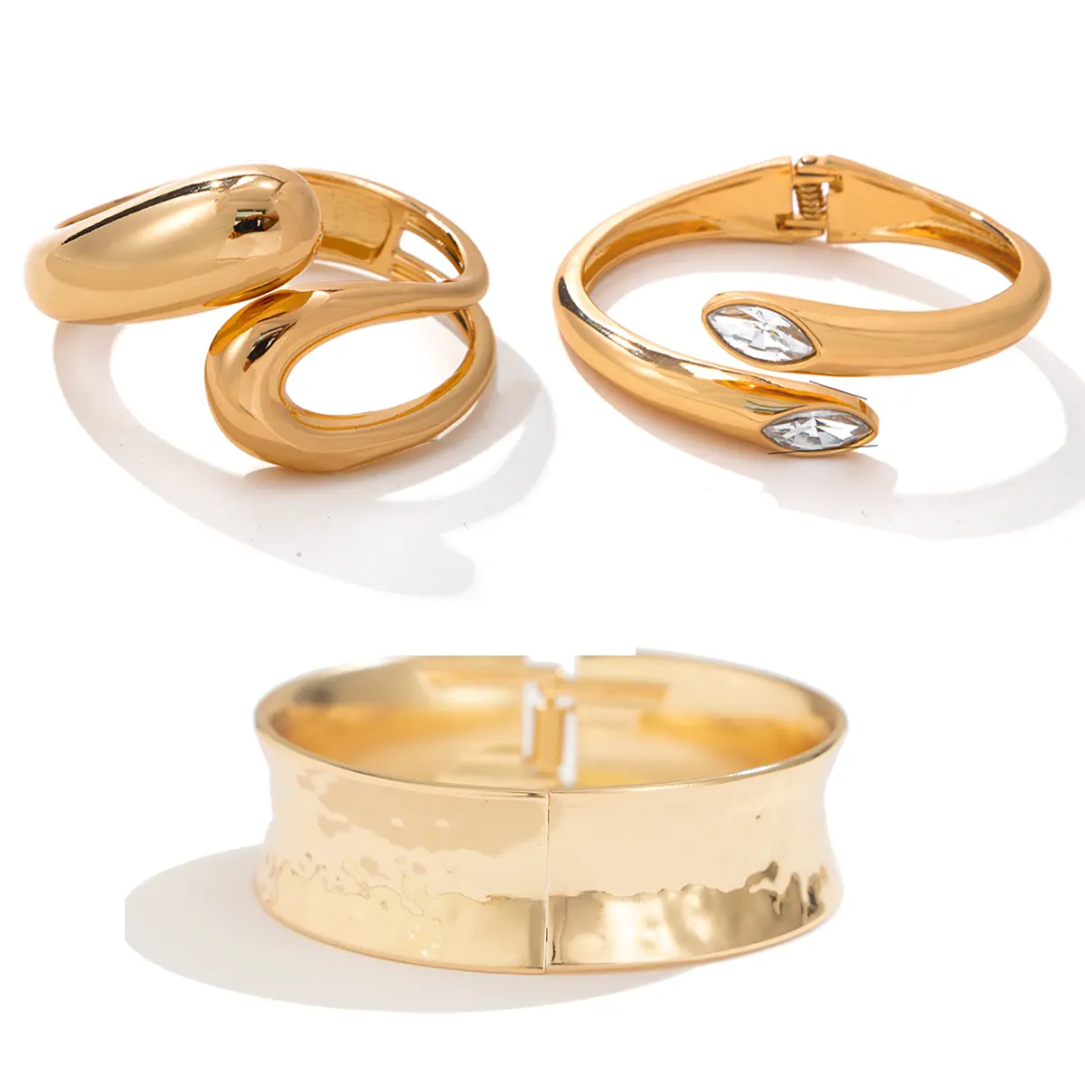 Ingemark 3 Styles Hip Hop Geometric Snake Shaped Open Bangles Women Trendy Smooth Gold Color Wide Spring Bracelets Men Jewelry