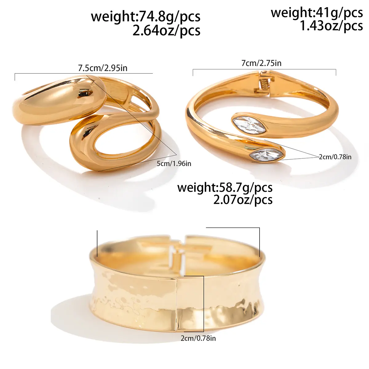 Ingemark 3 Styles Hip Hop Geometric Snake Shaped Open Bangles Women Trendy Smooth Gold Color Wide Spring Bracelets Men Jewelry