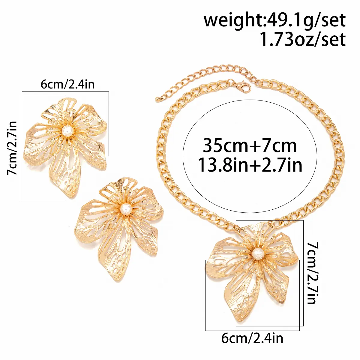 Goth Big Flower Pendant Choker Necklace for Women Elegant Imitation Pearl Piercing Stud Earrings Grunge Jewelry Set Steampunk