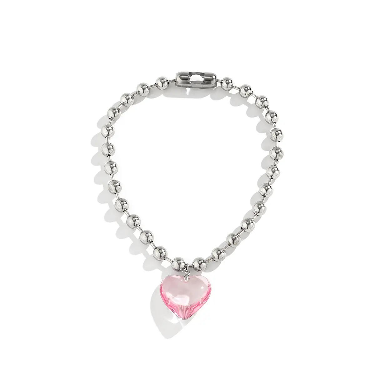 6 Colors Hip Hop Colorful Love Heart Pendant Necklace Women Punk Silver Color Beads Chain Grunge Jewelry Accessories Steampunk