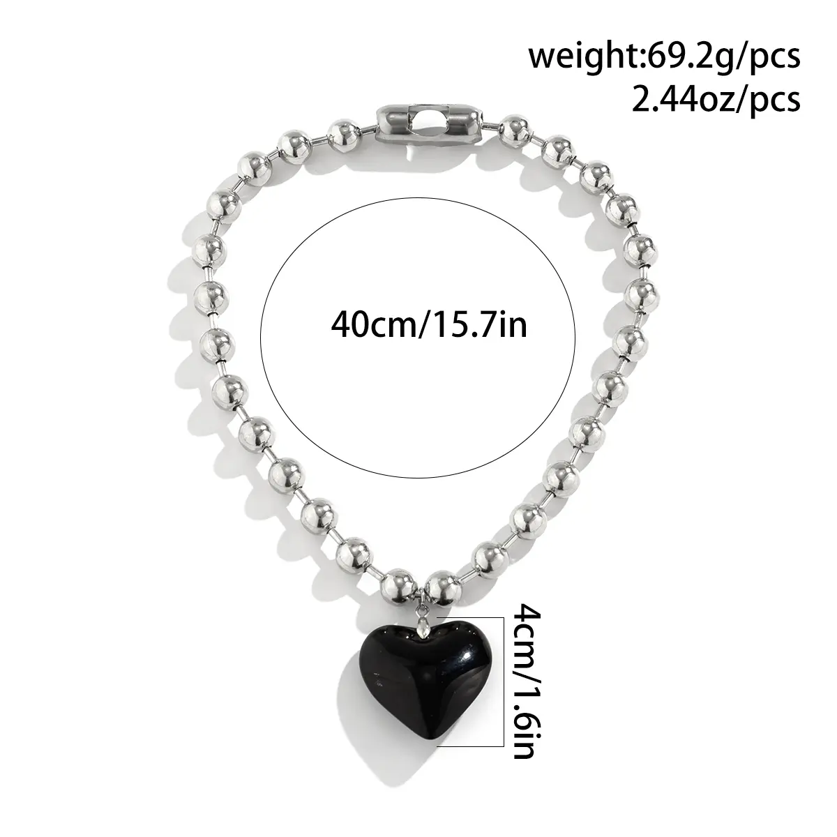 6 Colors Hip Hop Colorful Love Heart Pendant Necklace Women Punk Silver Color Beads Chain Grunge Jewelry Accessories Steampunk