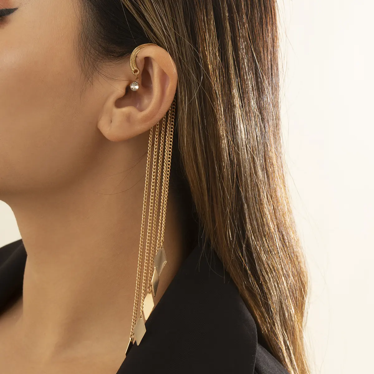 Ingemark Kpop Long Tassel Clip Earring for Women Ladies No Piercing Fake Cartilage Exquisite Ear Bone Clips Pendientes Jewelry