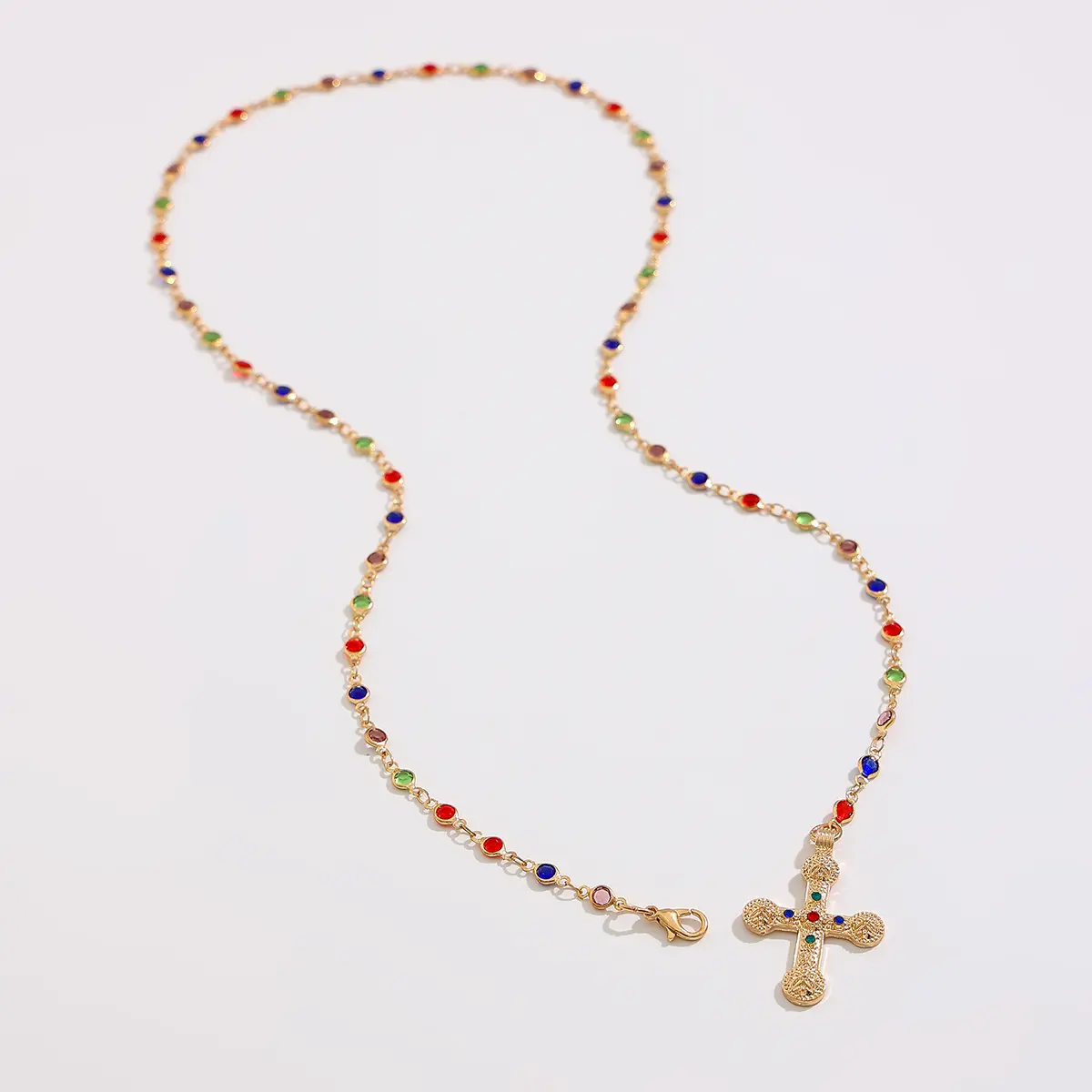 Ingemark Minimalism Jesus Cross Pendant Choker Necklace for Women Goth Colorful Crystal Chain Christian Y2K Neck Jewelry Gift