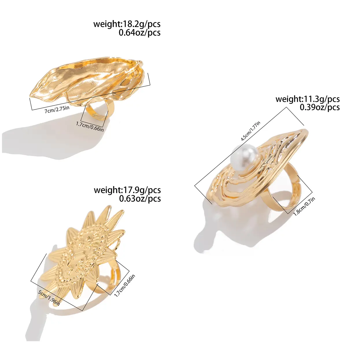 Ingemark Classic Irregular Metal Large Sunflower Ring Women Hollow Inlaid Imitation Pearl Adjustable Ring Wed Bridal Y2K Jewelry