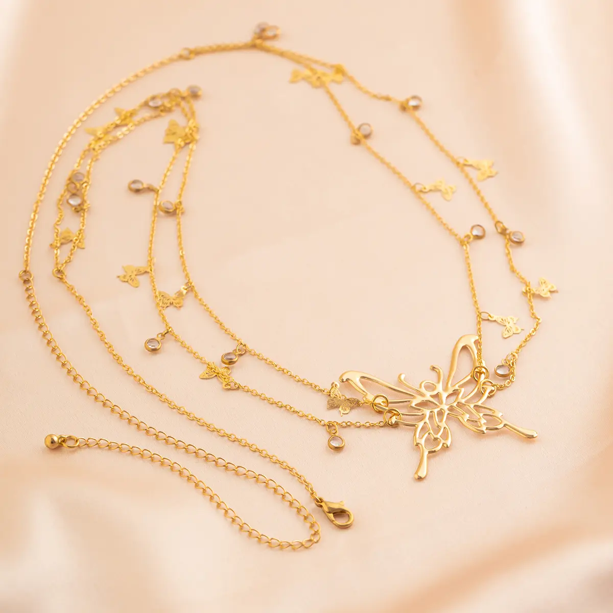 Ingemark Boho Sexy Hollow Butterfly Waist Belly Belt Chain for Women Summer Bikini Crystal Tassel Pendant Link Body Jewelry Gift