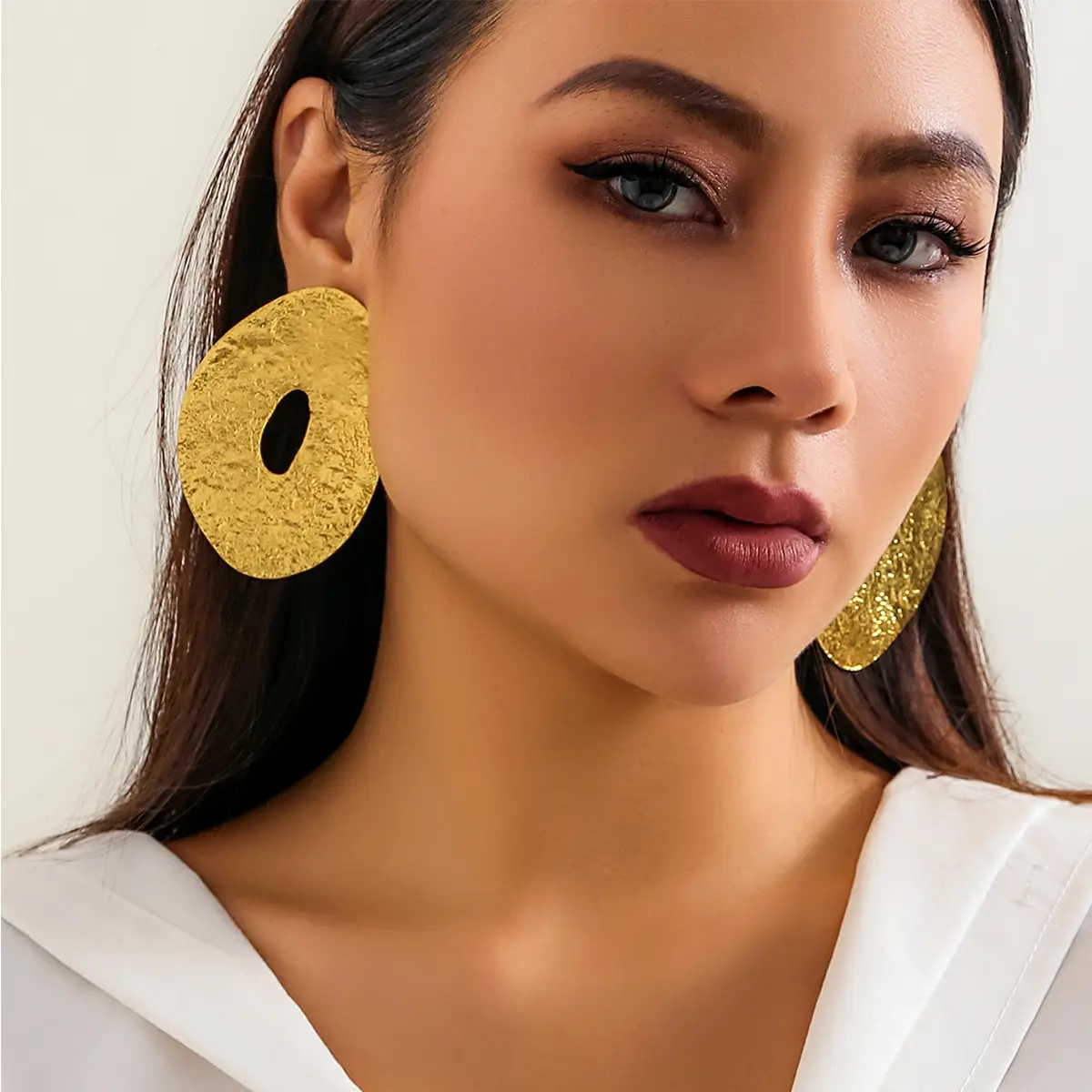 Ingemark 1Pair Exaggerated Large Irregular Ellipse Stud Earrings for Women Trendy Vintage Gold Color Geometric Earrings Jewelry