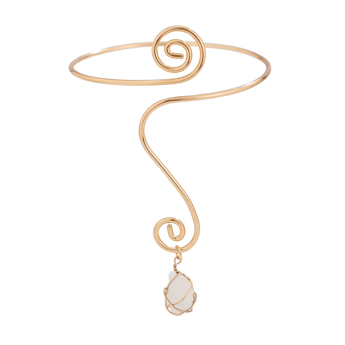 Ingemark Creative Water Drop Stone Pendant Open Cuff Bangles for Women Wed Bridal Goth Geometric Arm Bracelet Aesthetic Jewelry