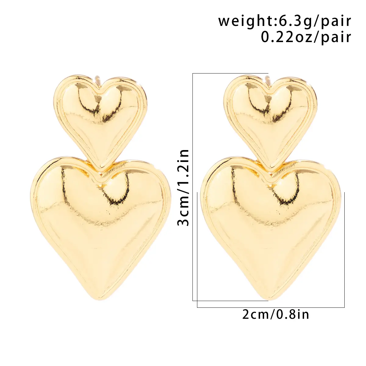 Punk Elegant Double Love Heart Drop Earrings for Women Gold Color Glossy Smooth Metal Hanging Piercing Earrings Friends Jewelry