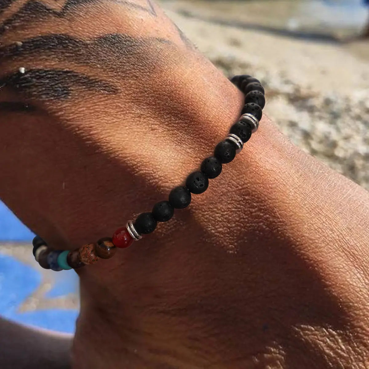 Ingemark Gothic Black Beaded Elastic Chain Anklet For Men Women Summer Beach Vintage Barefoot Ankle Link Jewelry Accessories New