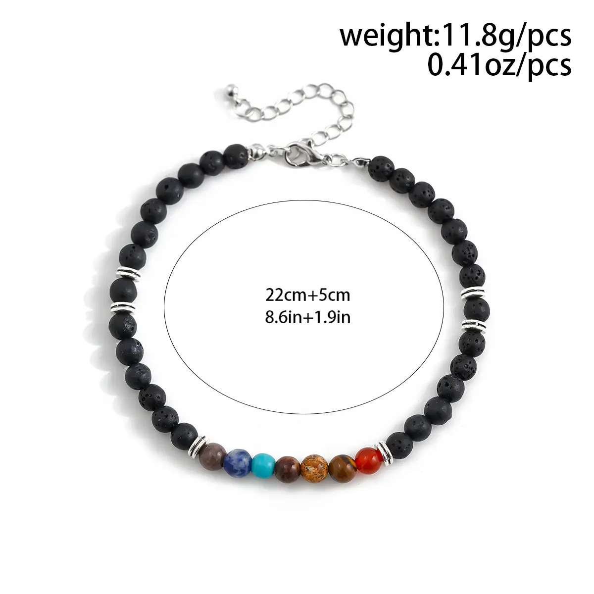 Ingemark Gothic Black Beaded Elastic Chain Anklet For Men Women Summer Beach Vintage Barefoot Ankle Link Jewelry Accessories New