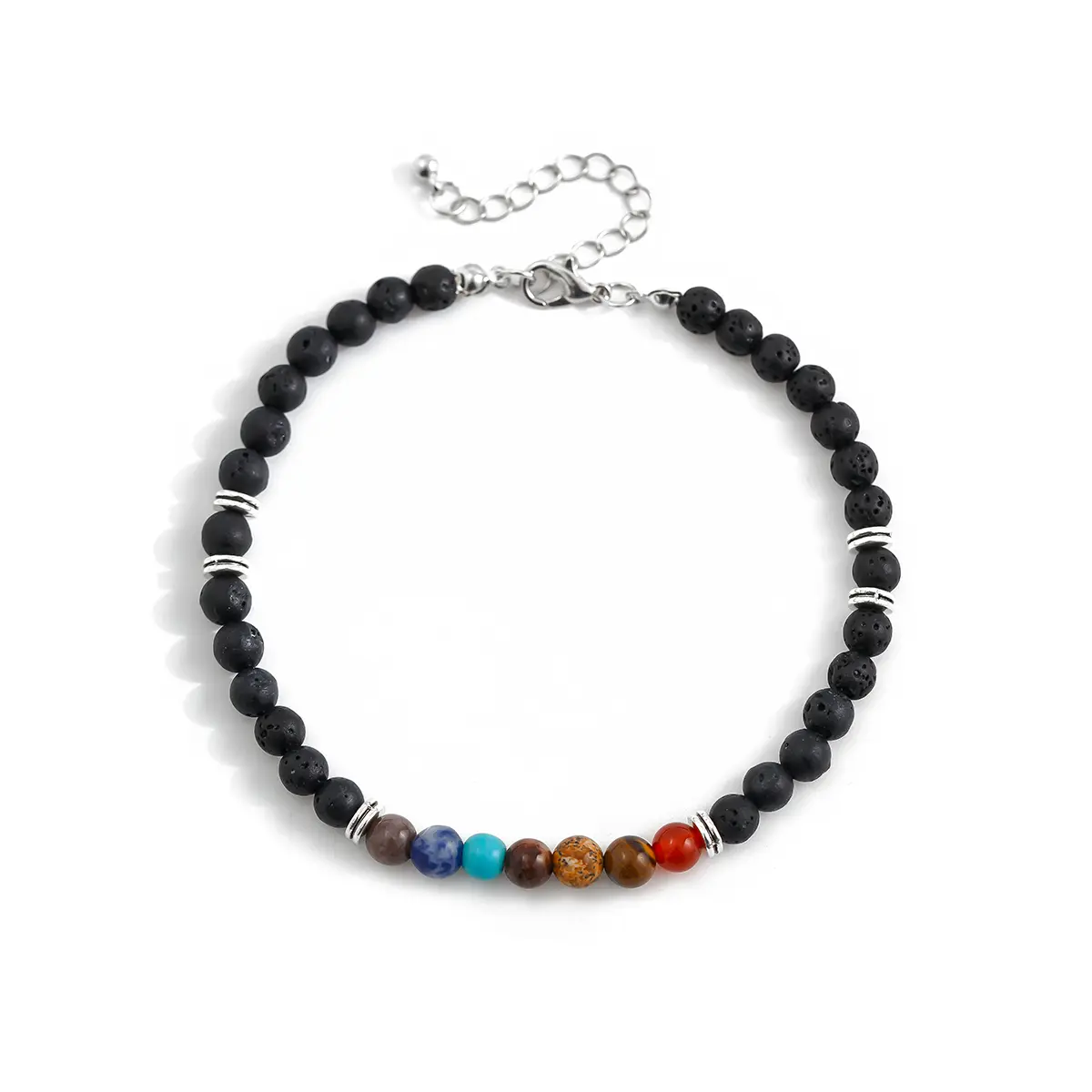 Ingemark Gothic Black Beaded Elastic Chain Anklet For Men Women Summer Beach Vintage Barefoot Ankle Link Jewelry Accessories New