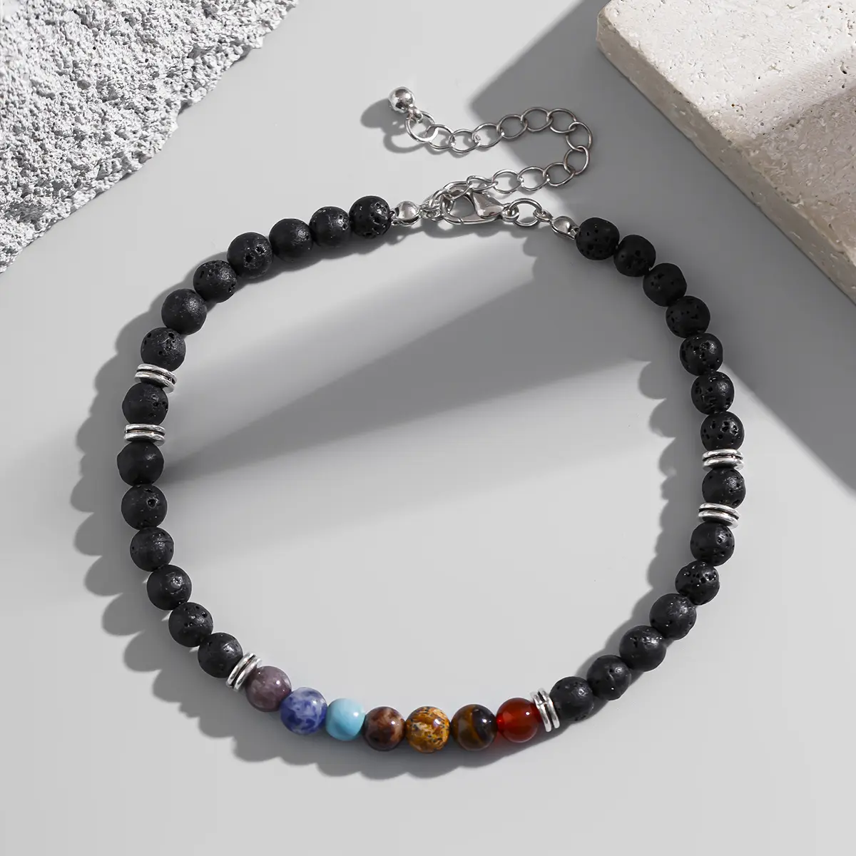 Ingemark Gothic Black Beaded Elastic Chain Anklet For Men Women Summer Beach Vintage Barefoot Ankle Link Jewelry Accessories New