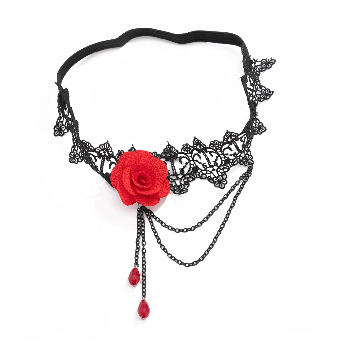 Ingemark Goth Big Rose Flower Elastic Band Leg Thigh Chain for Women Wed Bridal Tassel Link Body Jewelry Halloween Accessories