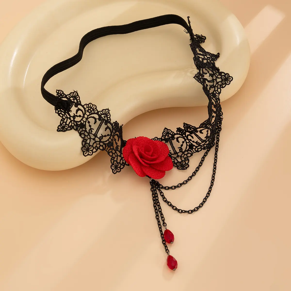 Ingemark Goth Big Rose Flower Elastic Band Leg Thigh Chain for Women Wed Bridal Tassel Link Body Jewelry Halloween Accessories
