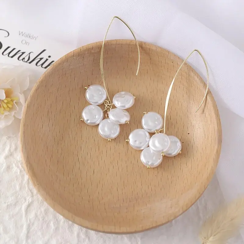 Elegant Vintage Geometric Baroque Pearl Pendant Drop Earrings Women Exquisite Hanging Piercing Earring Wed Bridal Jewelry Gift