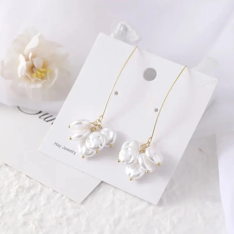 Elegant Vintage Geometric Baroque Pearl Pendant Drop Earrings Women Exquisite Hanging Piercing Earring Wed Bridal Jewelry Gift
