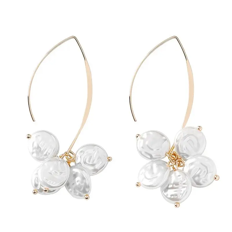 Elegant Vintage Geometric Baroque Pearl Pendant Drop Earrings Women Exquisite Hanging Piercing Earring Wed Bridal Jewelry Gift
