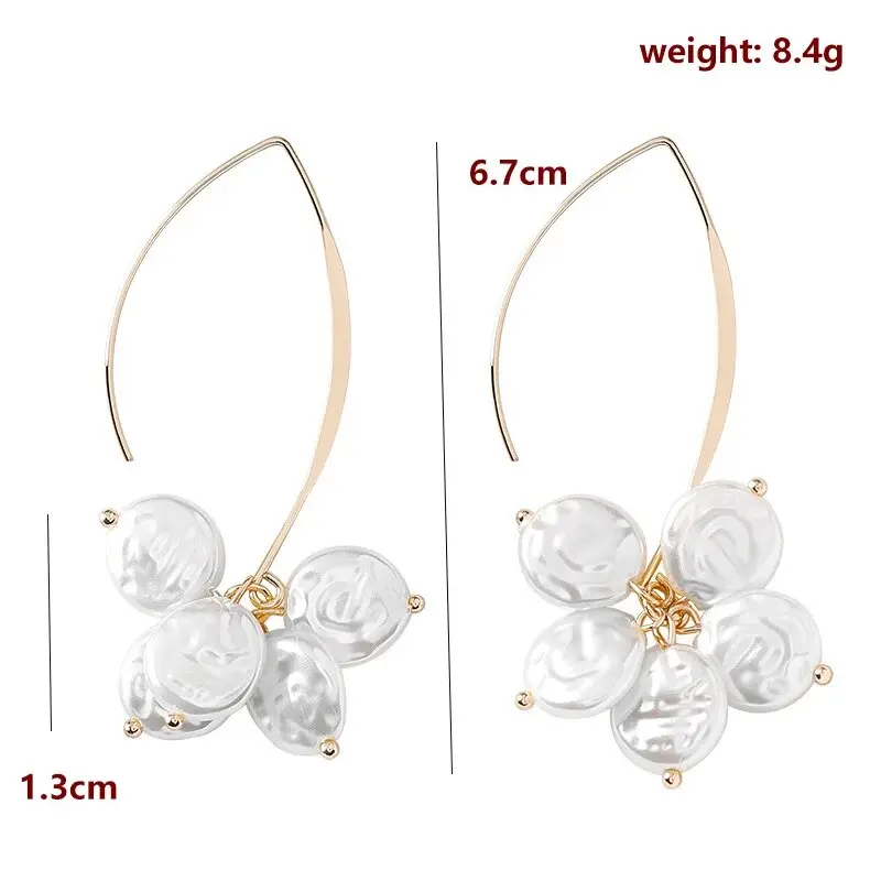 Elegant Vintage Geometric Baroque Pearl Pendant Drop Earrings Women Exquisite Hanging Piercing Earring Wed Bridal Jewelry Gift