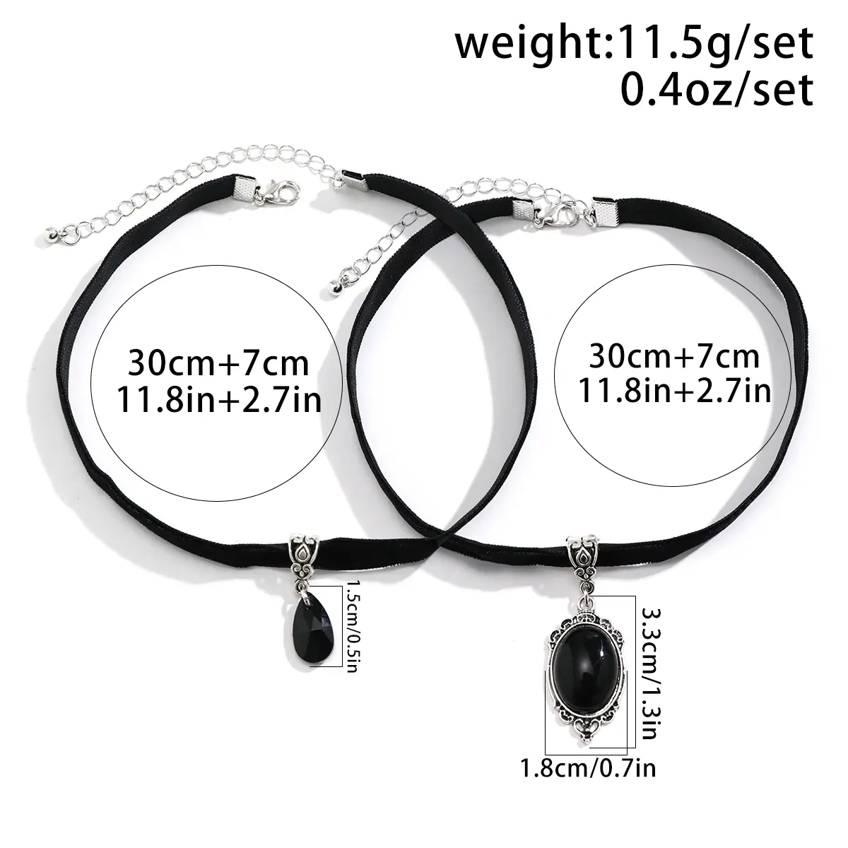 2Pcs Goth Korean Velvet Chain Water Drop Crystal Pendant Choker Necklace for Women Collares Adjustable Choker Halloween Jewelry