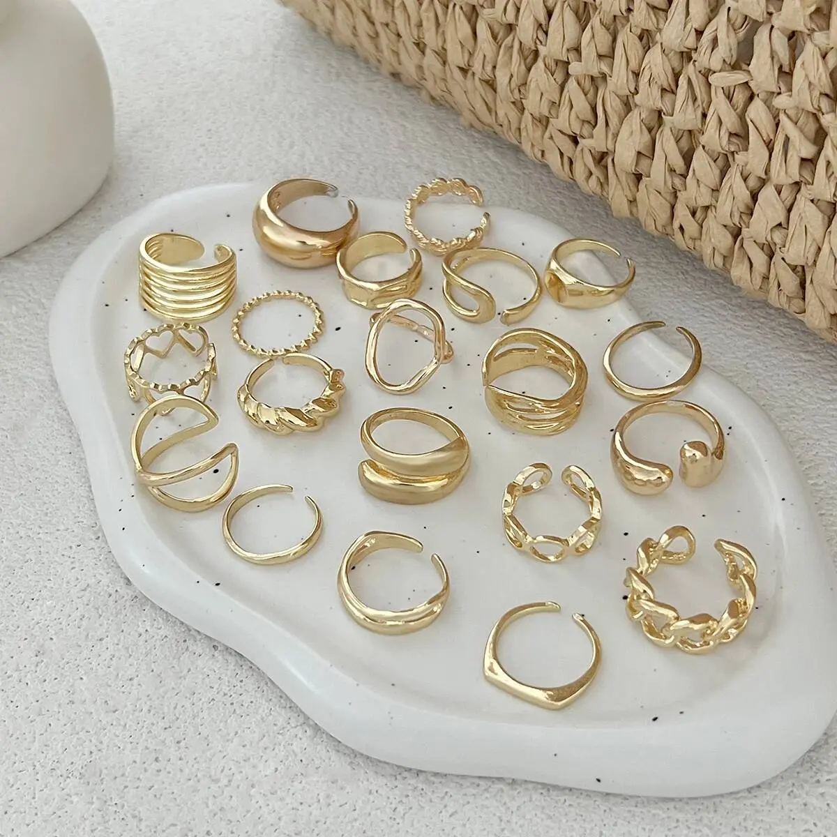Ingemark 20Pcs/Set Punk Chunky Metal Open Rings Women Trend Vintage Irregular Gold Color Geometric Rings Steampunk Jewelry Men