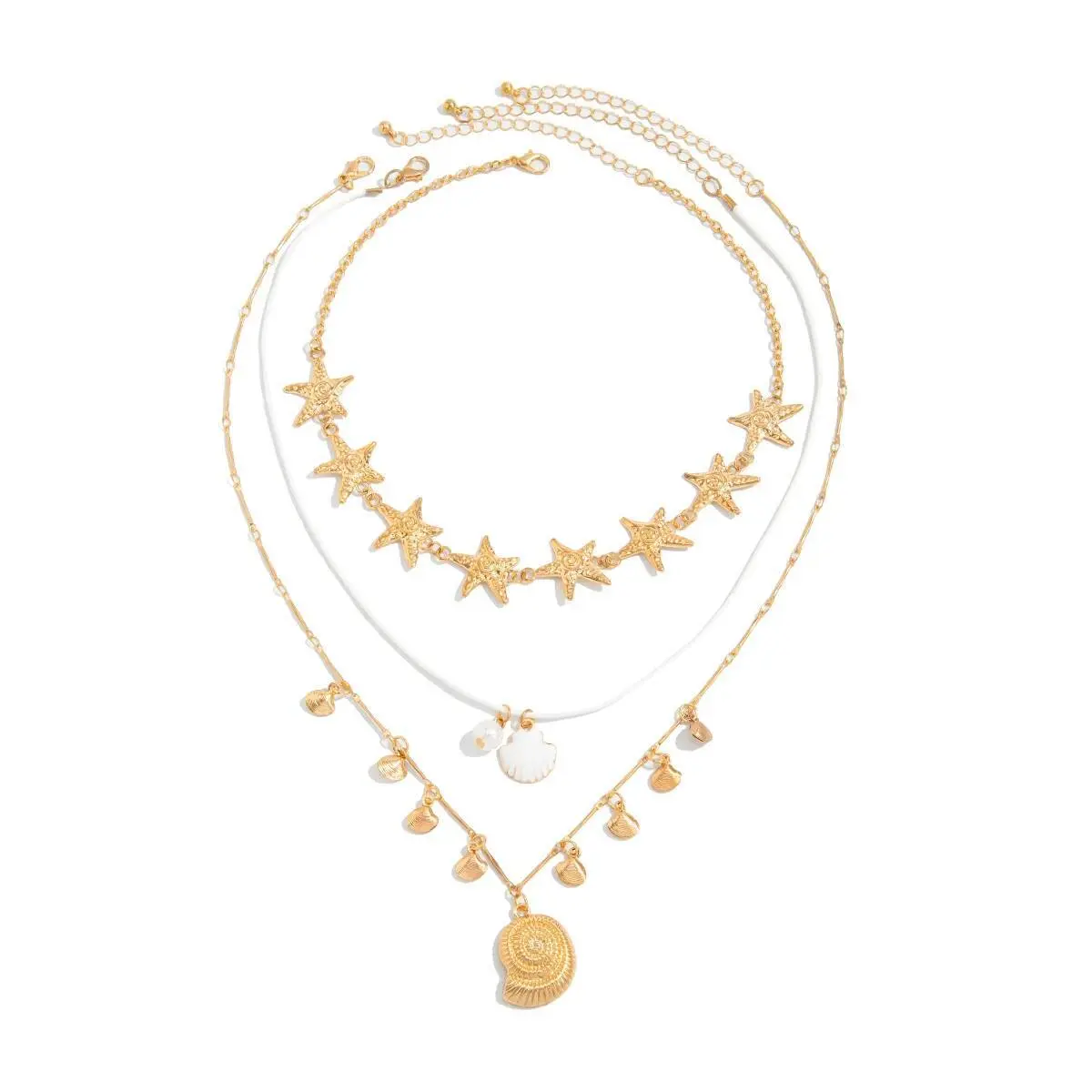 Ingemark 3Pcs/Set Boho Starfish Metal Chain Necklace for Women Summer Beach Conch Scallop Pendant Choker Vacation Neck Jewelry