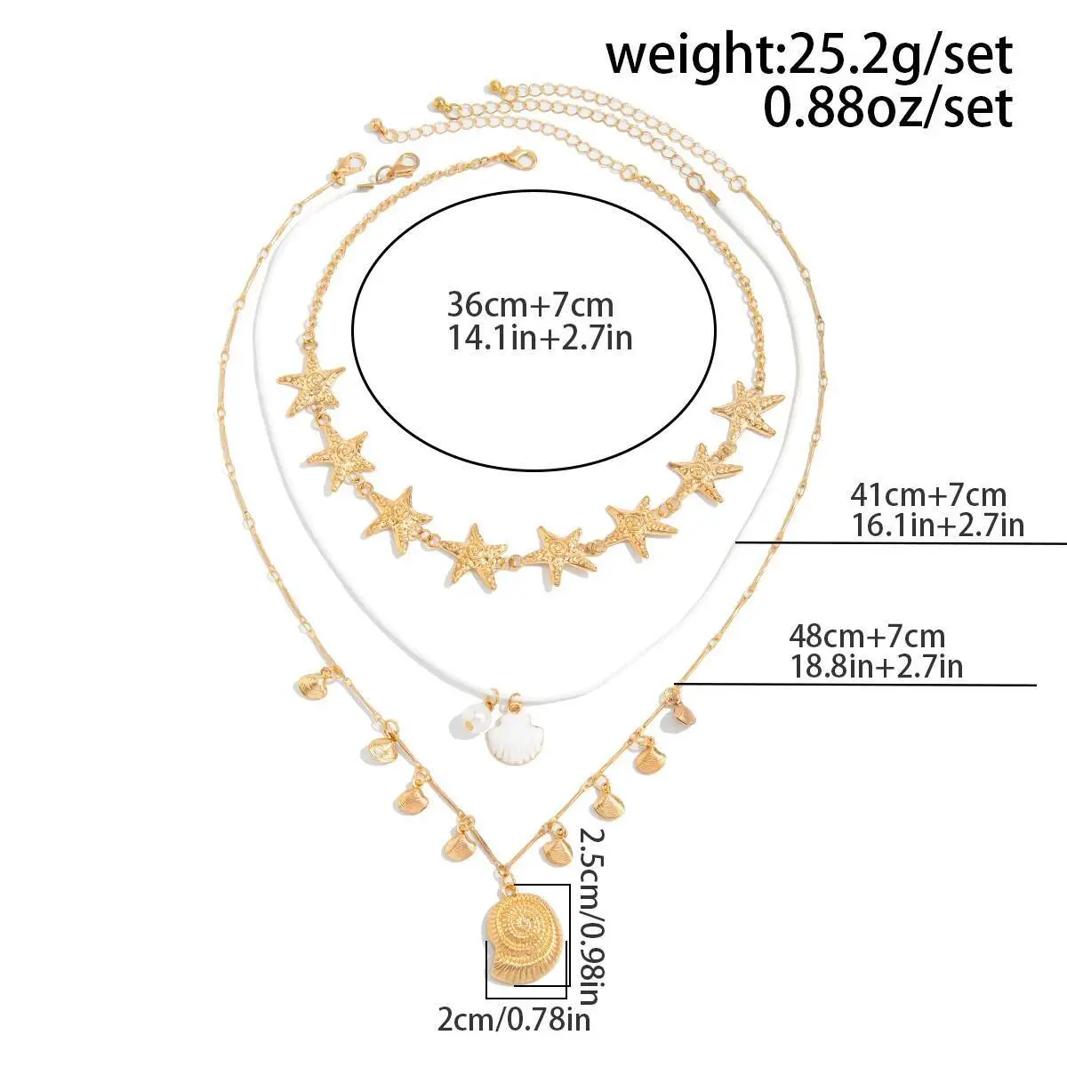 Ingemark 3Pcs/Set Boho Starfish Metal Chain Necklace for Women Summer Beach Conch Scallop Pendant Choker Vacation Neck Jewelry