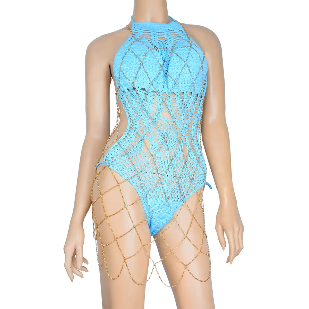 Vintage Aluminum Mesh Mini Dress Off Shoulder Backless Hollow Out Split Sleeveless Fish Net Body Jewelry Elegant Party Dresses