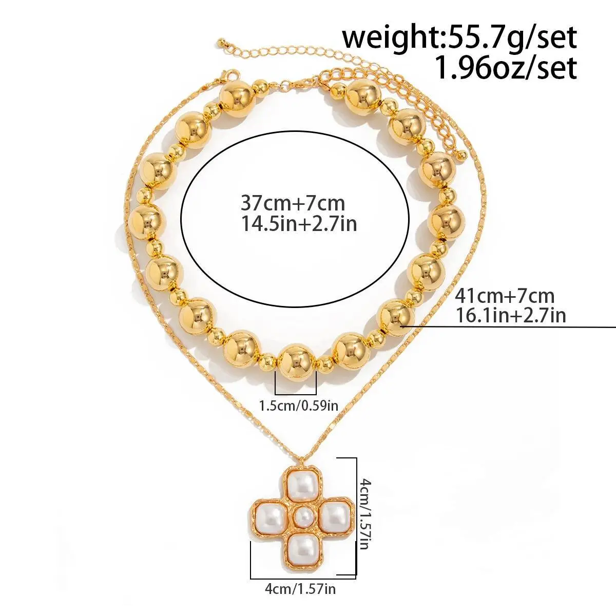 Ingemark 2Pcs/Set Goth Jesus Cross Pendant Choker Necklace for Women New Creative CCB Beads Chain Grunge Jewelry Steampunk Men
