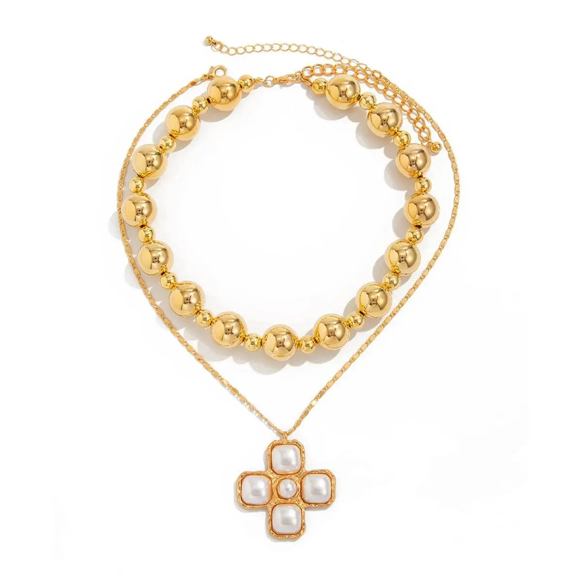 Ingemark 2Pcs/Set Goth Jesus Cross Pendant Choker Necklace for Women New Creative CCB Beads Chain Grunge Jewelry Steampunk Men