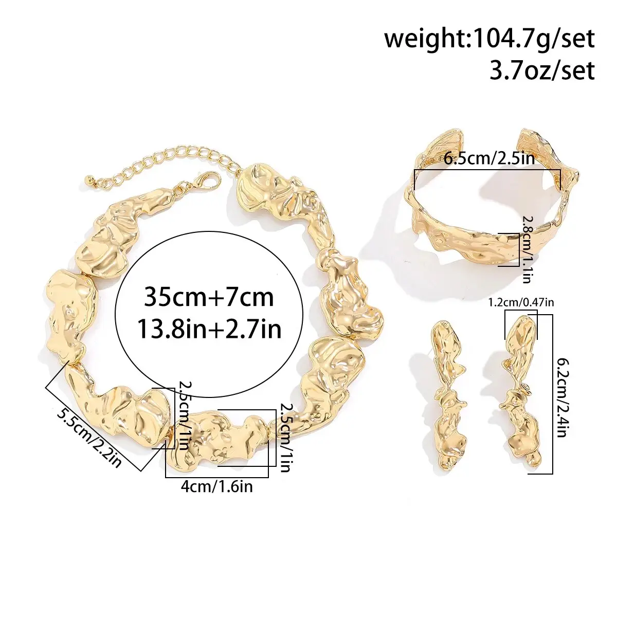 Unique Creative Irregular Big Heavy Metal Chain Necklace for Women Punk Adjustable Bracelet Earring Grunge Jewelry Set Steampunk