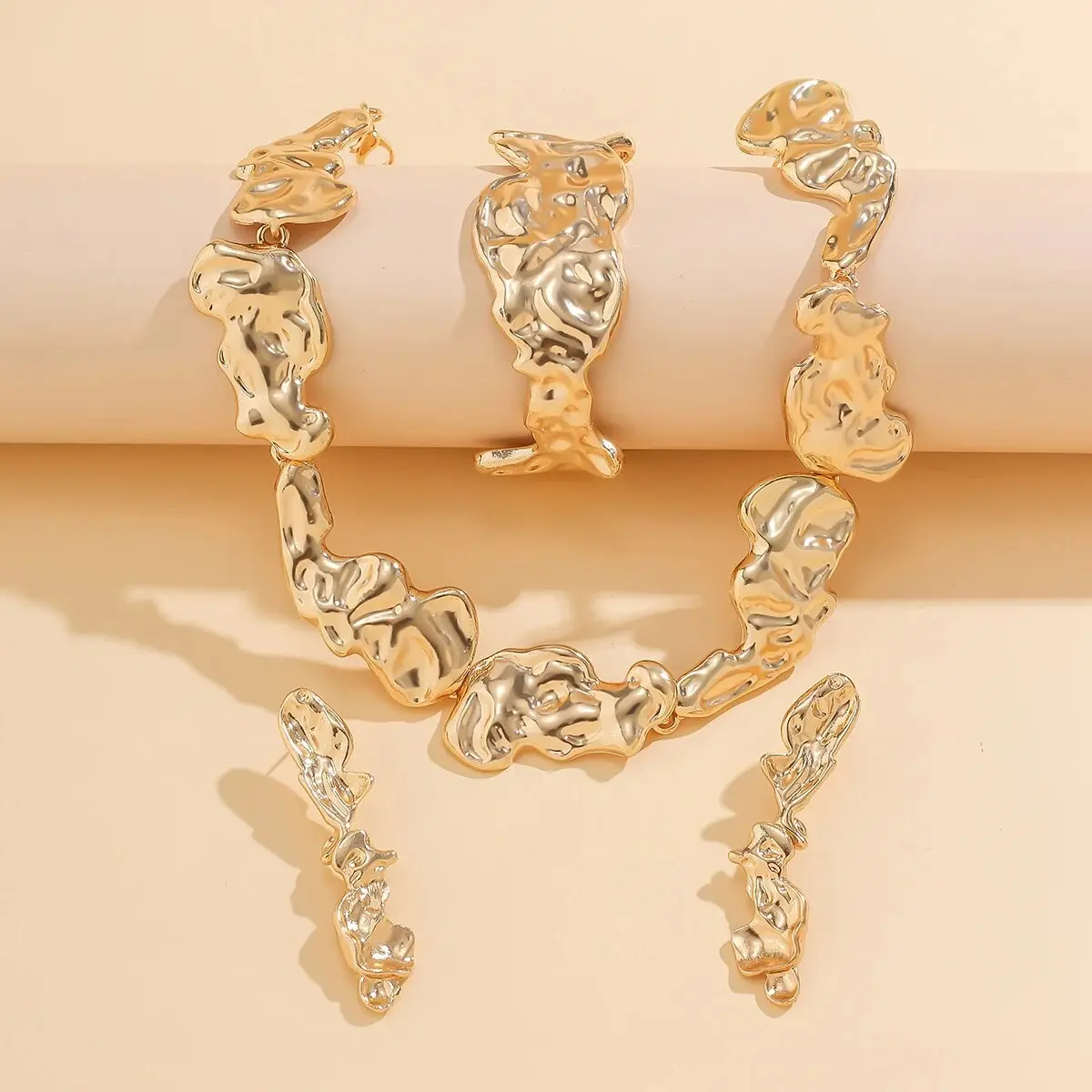 Unique Creative Irregular Big Heavy Metal Chain Necklace for Women Punk Adjustable Bracelet Earring Grunge Jewelry Set Steampunk