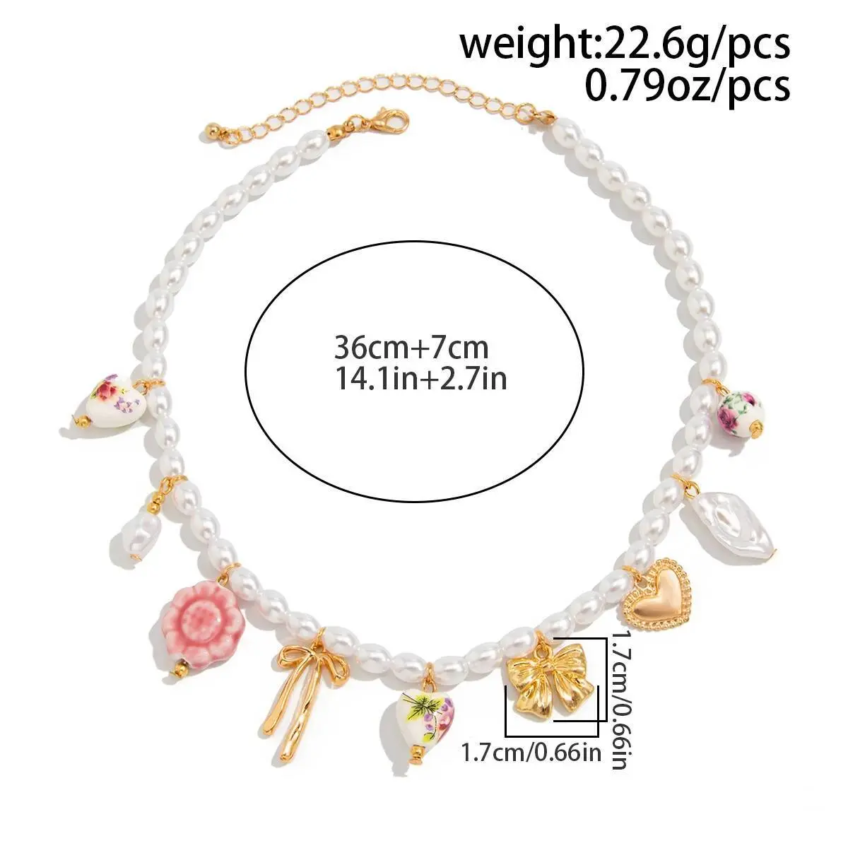 Ingemark Y2K Boho Love Heart Bow Pendant Choker Necklace for Women Elegant Imitation Pearl Clavicle Chain Wedding Neck Jewelry