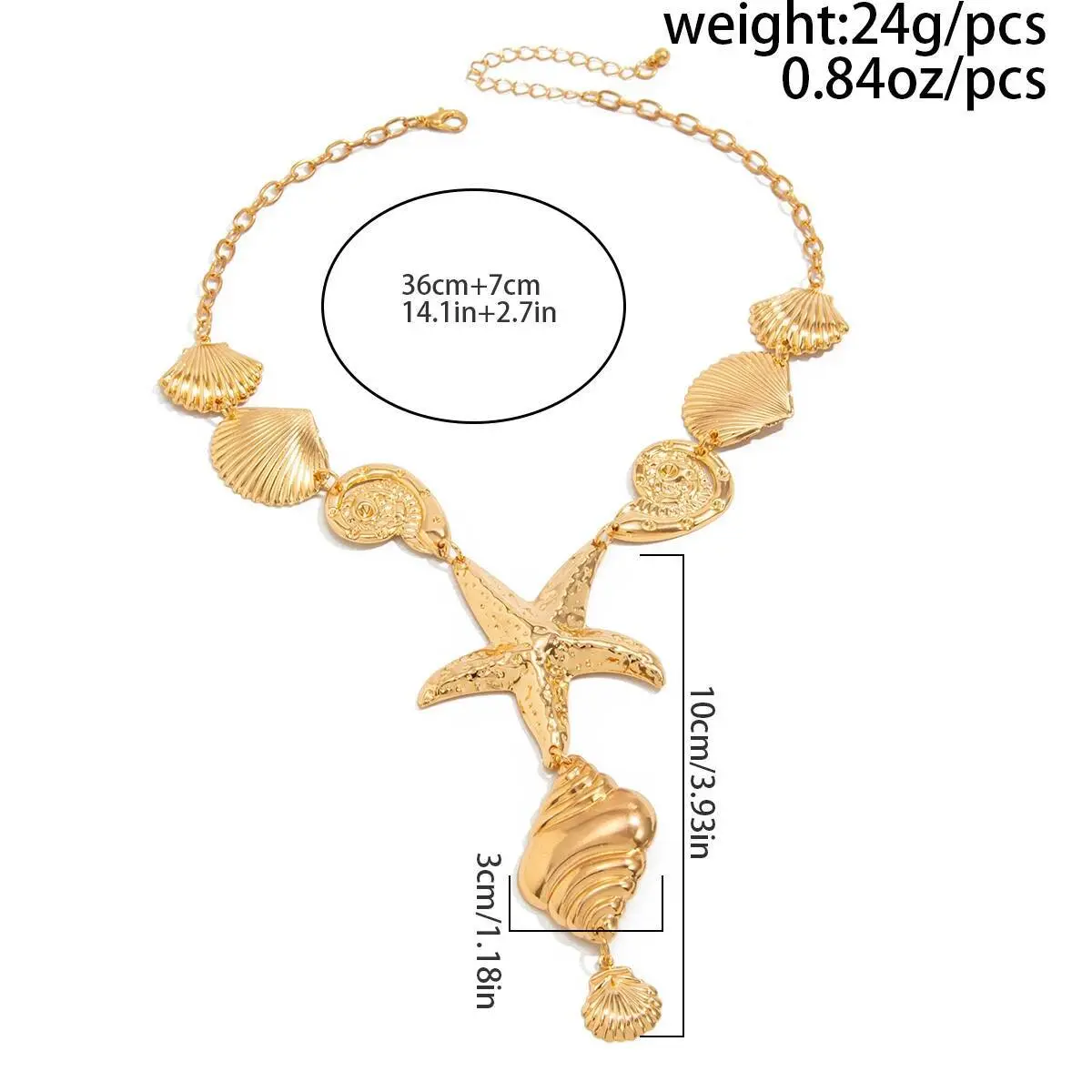 Ingemark Punk Metal Starfish Scallop Conch Pendant Necklace for Women New Ocean Beach Boho Adjustable Chain Grunge Jewelry Men