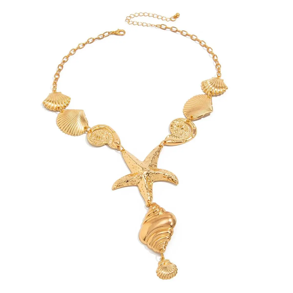 Ingemark Punk Metal Starfish Scallop Conch Pendant Necklace for Women New Ocean Beach Boho Adjustable Chain Grunge Jewelry Men