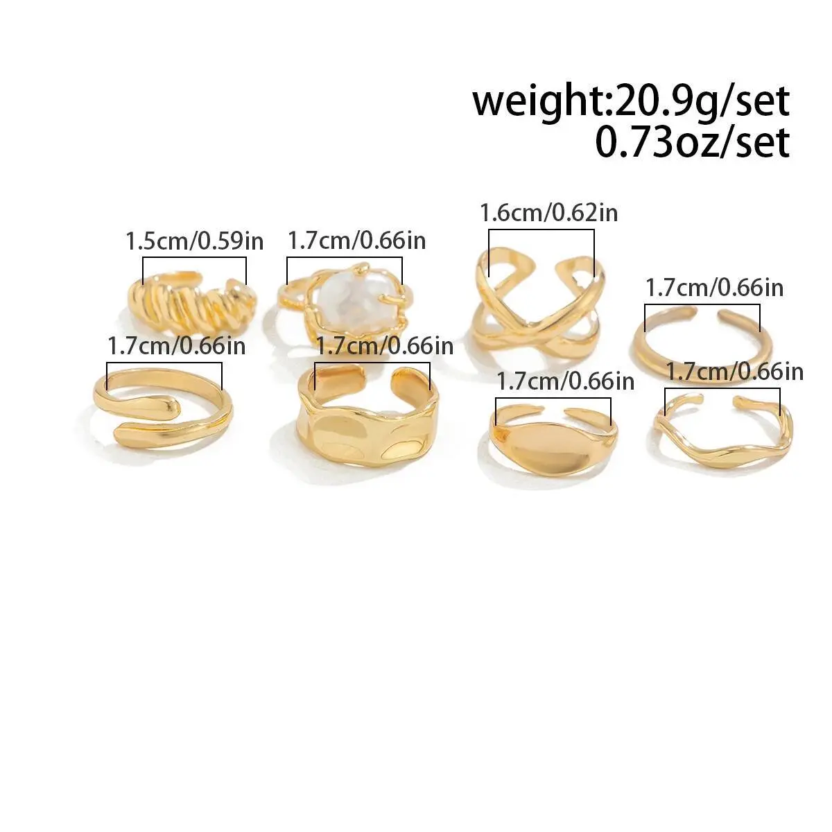 Ingemark 8Pcs/Set Elegant Imitation Pearl Open Rings Women Wedding Bridal Vintage Gold Color Knuckle Joint Rings Couple Jewelry