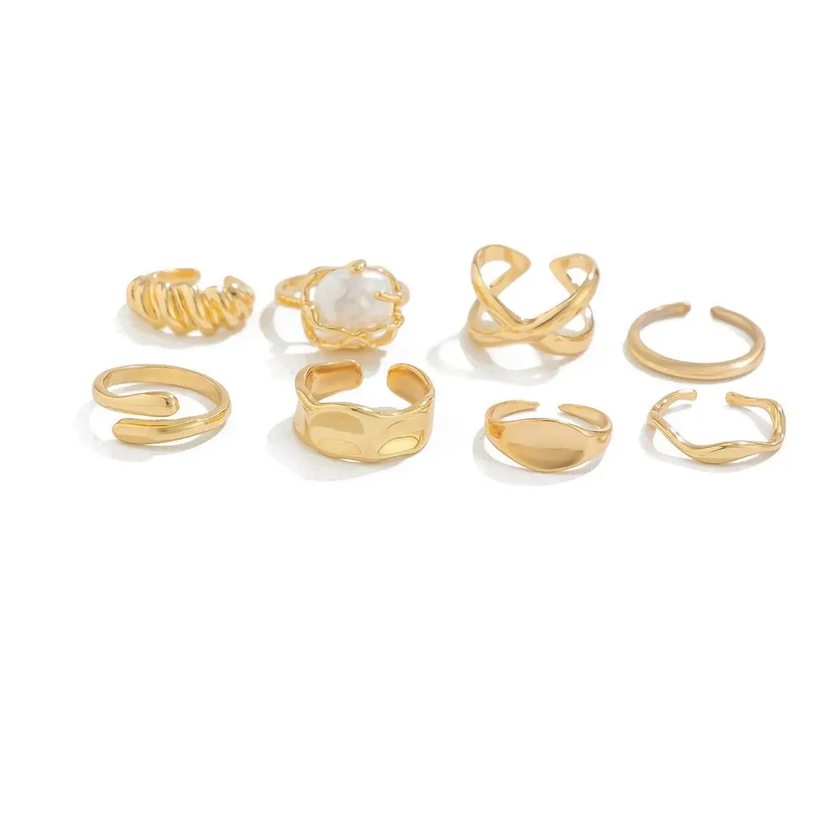 Ingemark 8Pcs/Set Elegant Imitation Pearl Open Rings Women Wedding Bridal Vintage Gold Color Knuckle Joint Rings Couple Jewelry