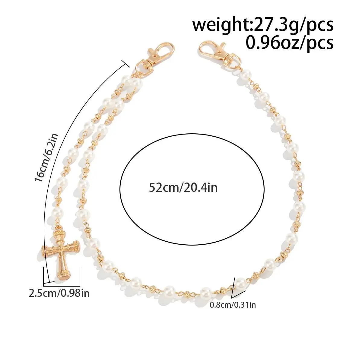 Ingemark Creative Cross Pendant Imitation Pearl Keychain Wallet Belt Chain for Men Women Trousers Hipster Jeans Chain Jewelry