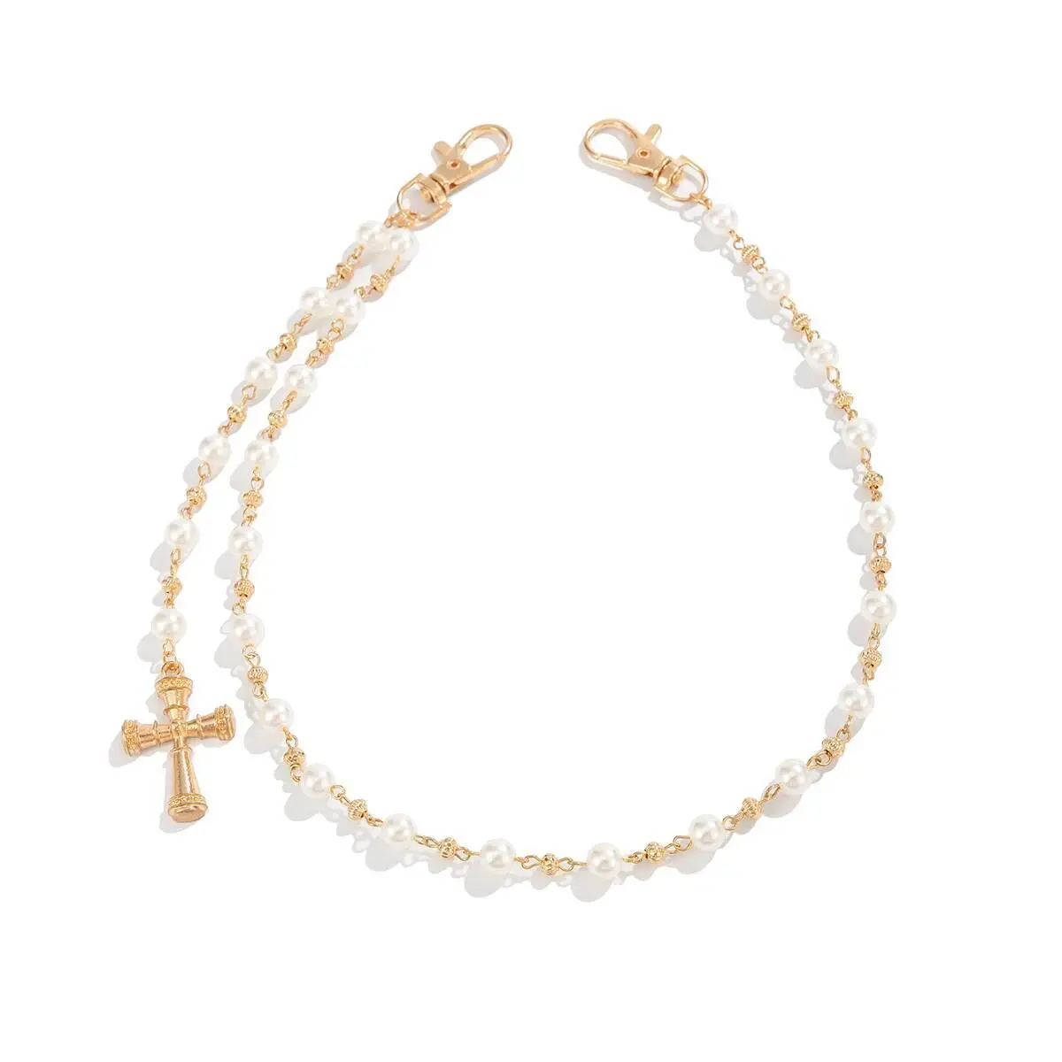 Ingemark Creative Cross Pendant Imitation Pearl Keychain Wallet Belt Chain for Men Women Trousers Hipster Jeans Chain Jewelry