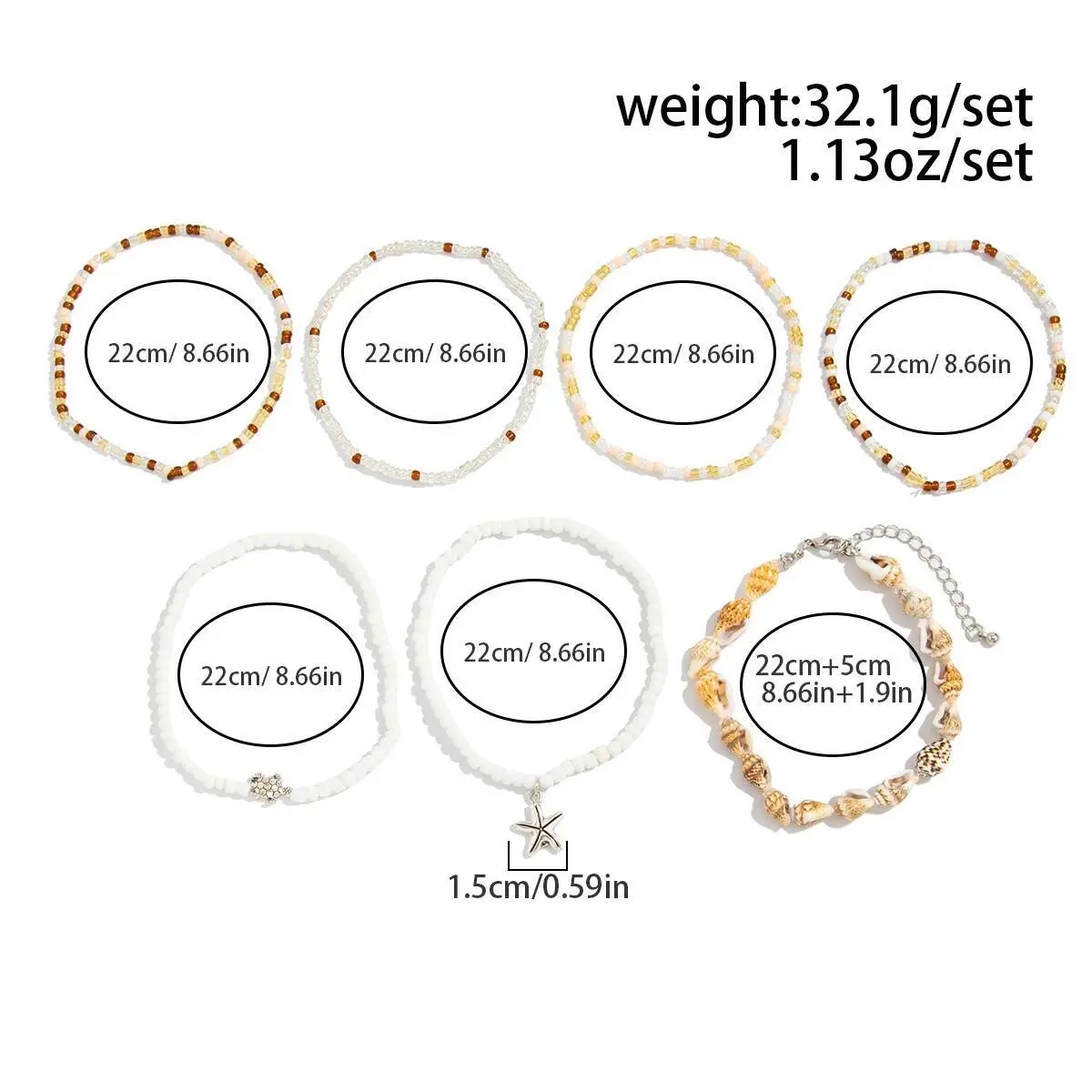 Ingemark Y2K Boho Starfish Conch Pendant Anklet for Women Summer Beach Vintage Rice Beads Ankle Barefoot Chain Foot Jewelry Set