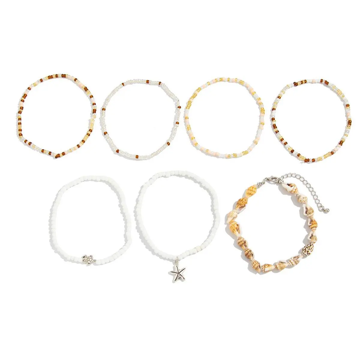 Ingemark Y2K Boho Starfish Conch Pendant Anklet for Women Summer Beach Vintage Rice Beads Ankle Barefoot Chain Foot Jewelry Set
