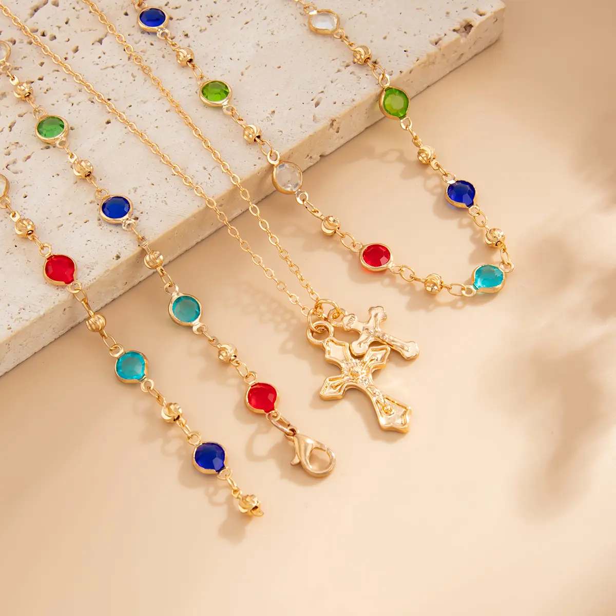 Ingemark 3Pcs/Set Y2K Boho Crystal Tassel Chain Necklace Women Collares New Trend Goth Cross Pendant Choker Party Jewelry Gift
