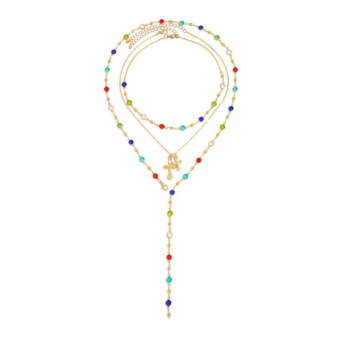 Ingemark 3Pcs/Set Y2K Boho Crystal Tassel Chain Necklace Women Collares New Trend Goth Cross Pendant Choker Party Jewelry Gift