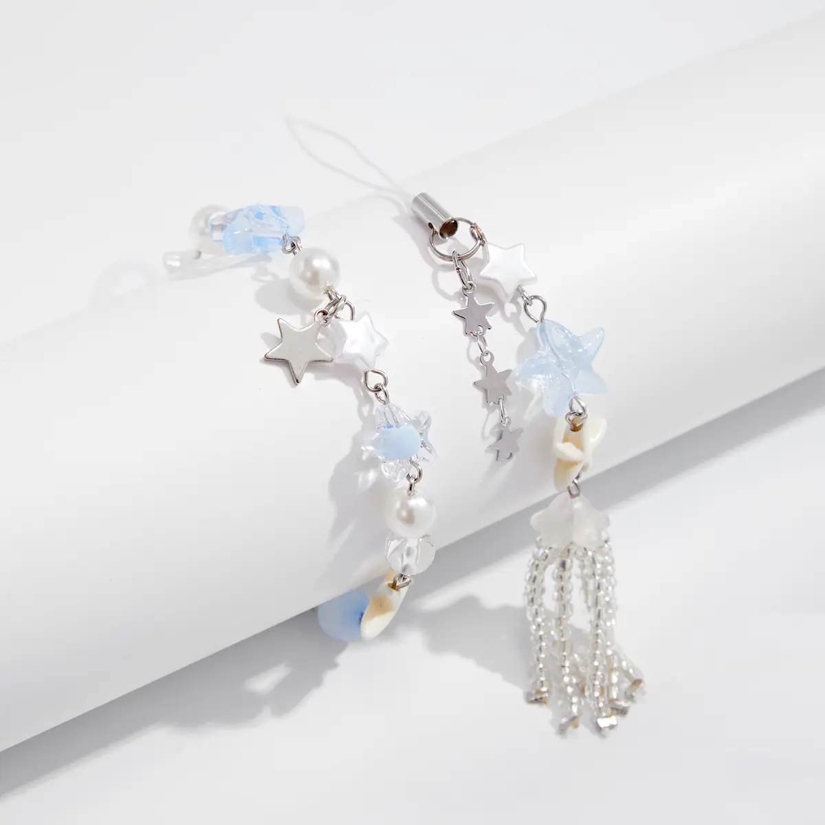 Ingemark 2Pcs/Set Cute Romantic Five Pointed Star Pendant KeyChain Women Trend Rice Beads Tassels Phone Camera Bag Chain Jewelry