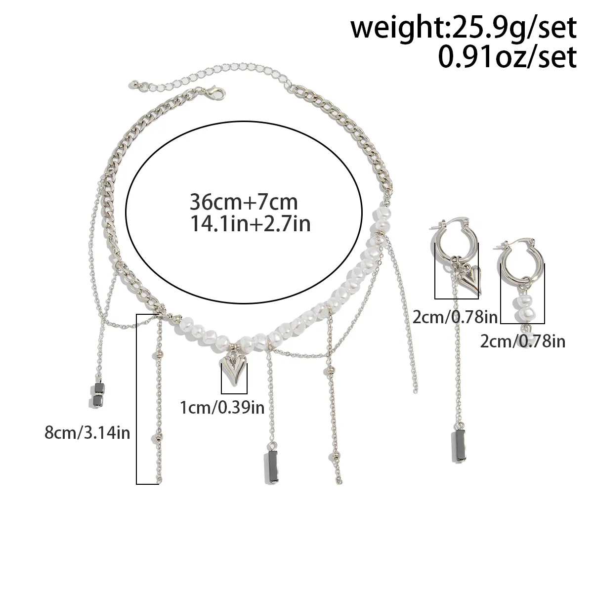 Ingemark Trendy Elegant Imitation Pearl Black Stone Tassel Pendant Necklace Earring Set Women's 2025 Wedding Jewelry Accessories